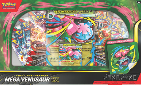 Collezione Premium Mega Venusaur-ex Pokémon TCG edizione italiana con carta olografica, carta lenticolare gigante e 8 buste